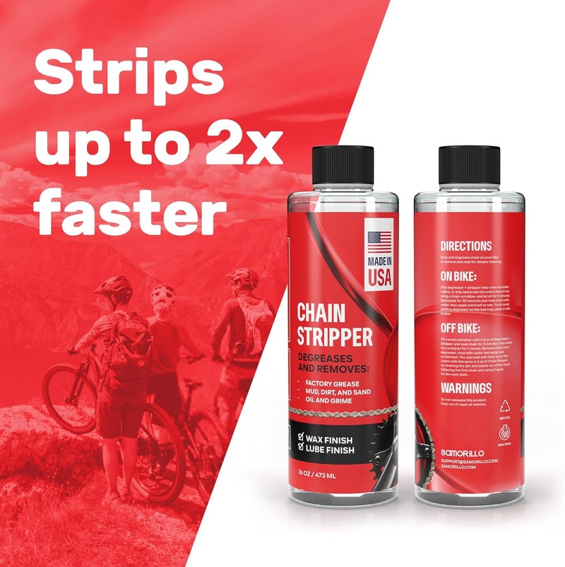 Samorillo Professional Bike Chain Stripper + Degreaser - 16oz Chain Cleaner & Wax Prep, Works in Minutes, Made in USA, Easy Drip-On Application On Bike, Soak for Deep Clean, Strip + Prep for Bike & Motorcycle - Image 2
